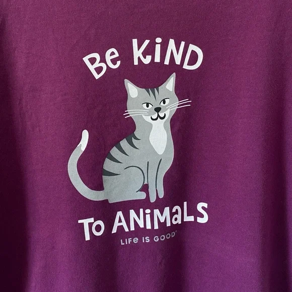 Life is Good purple cat graphic Crusher tee size large made in Peru casual soft - Picture 4 of 7